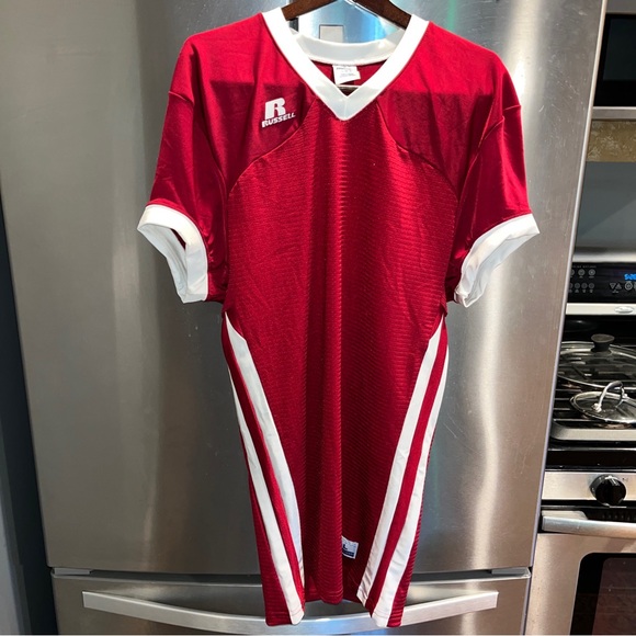 RUSSELL sporty spice SHIRT DRESS athletic burgundy White Stripes Short Sleeve Lg - Picture 9 of 16